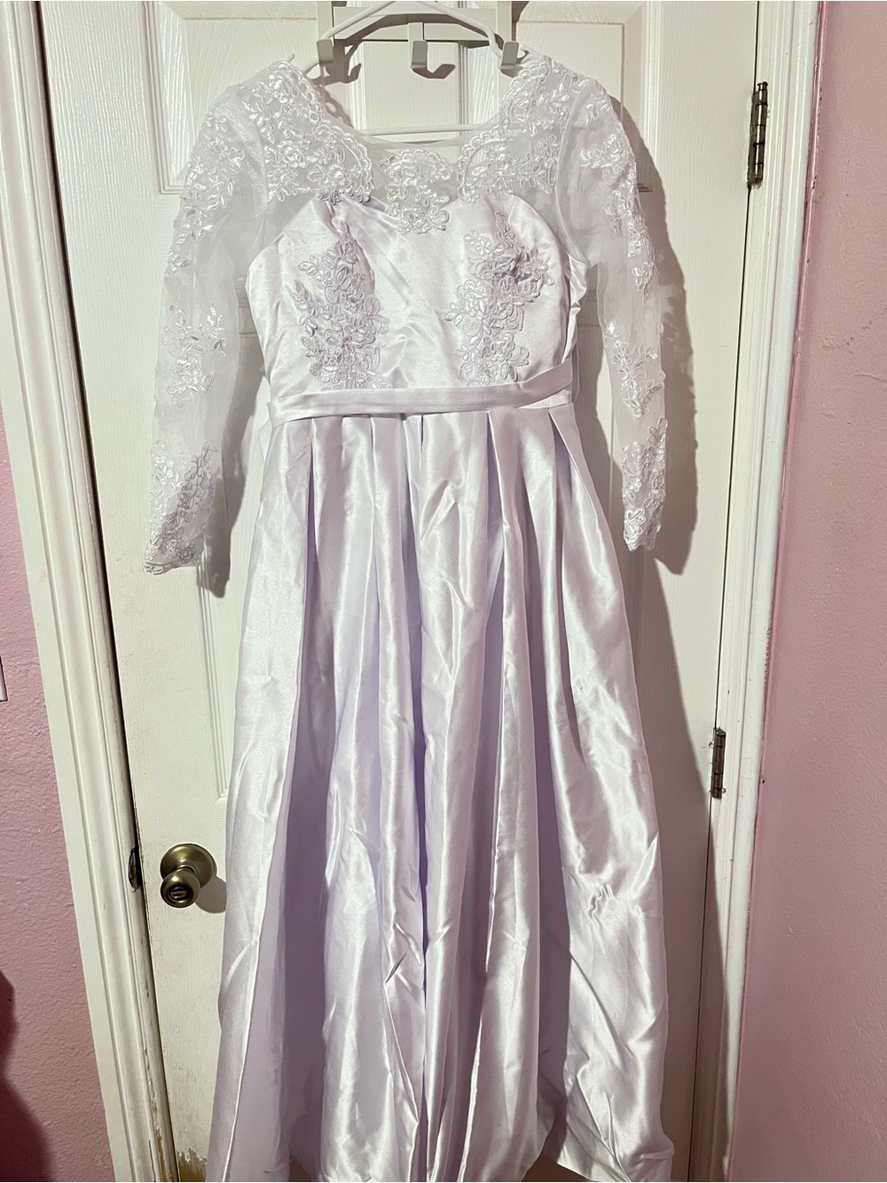 Girls White Lace Satin Communion / Special Occasion Dress